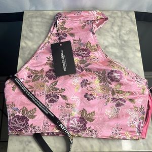 PrettyLittleThing Light Pink Satin High Neck Asymmetric Crop Top